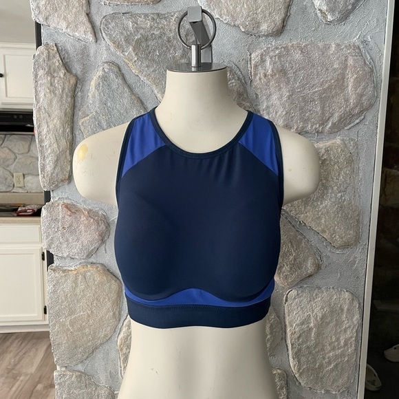 Crane Two Tone Blue Full Coverage Sports Bra With Adjustable Back-Size M 36B-36C - Picture 1 of 13